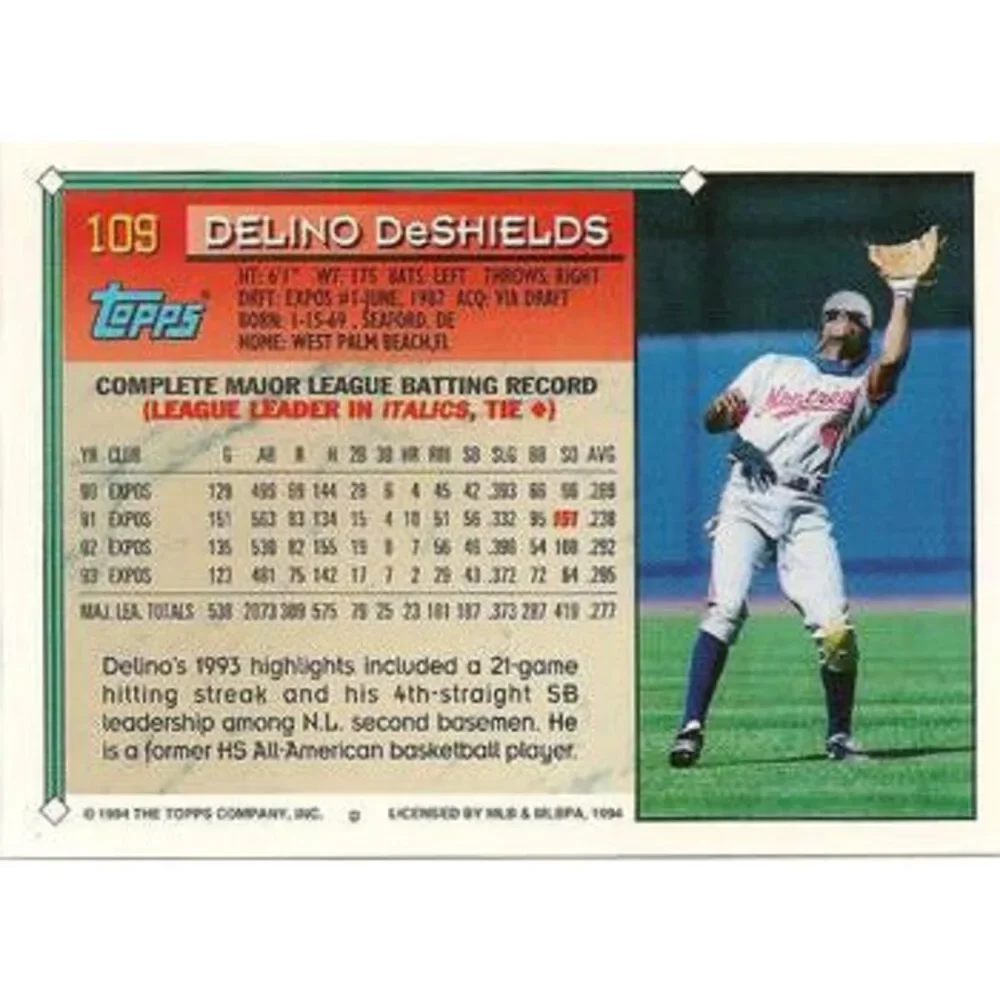 1994 Topps Delino DeShields # 109 Montreal Expos